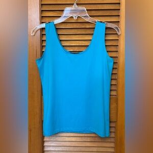 Anue Ligne Blue Fitted Tank Top with Scoop Neckline Sz M